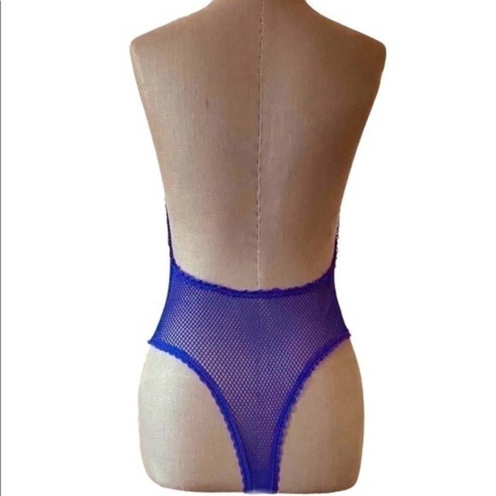 Seduction Sexy Lace Boudoir Bodysuit Purple Gold Chain Accent XS-M Stretchy NWOT - Picture 3 of 5